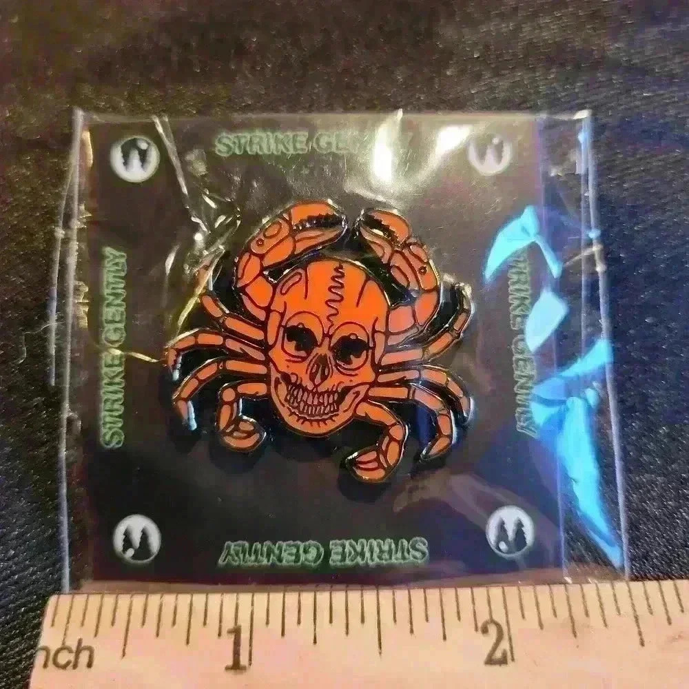 Strike Gently Enamel Red Skull Crab Lapel Pin